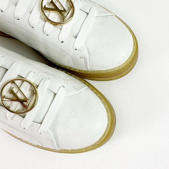 LOUIS VUITTON White Pink Time Out Sneakers Size 39 Lace Up LV Logo Low Top - Picture 8 of 16
